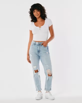 Ultra High-Rise Ripped Light Wash Mom Jeans,Ultra High-Rise Ripped Light Wash Mom Jeans