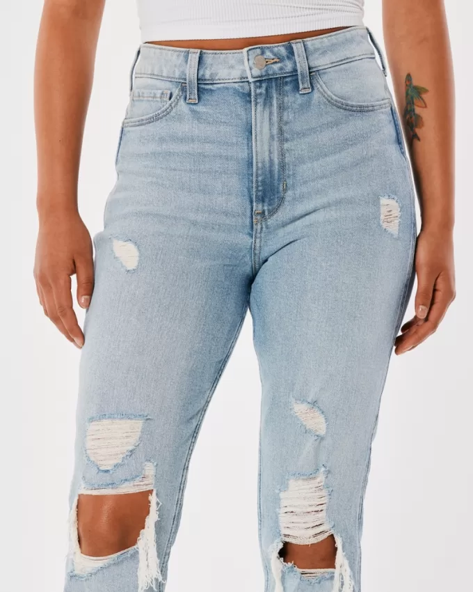 Ultra High-Rise Ripped Light Wash Mom Jeans,Ultra High-Rise Ripped Light Wash Mom Jeans