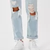 Ultra High-Rise Ripped Light Wash Mom Jeans,Ultra High-Rise Ripped Light Wash Mom Jeans