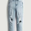 Ultra High-Rise Ripped Light Wash Mom Jeans,Ultra High-Rise Ripped Light Wash Mom Jeans