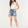 Ultra High-Rise Ripped Medium Wash 90s Denim Shorts 5″,Ultra High-Rise Ripped Medium Wash 90s Denim Shorts 5″