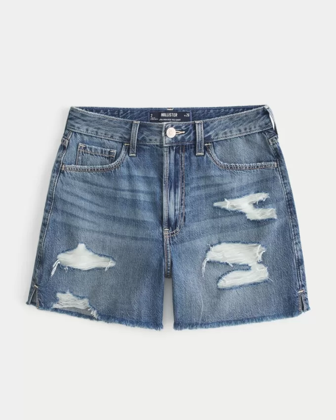 Ultra High-Rise Ripped Medium Wash 90s Denim Shorts 5″,Ultra High-Rise Ripped Medium Wash 90s Denim Shorts 5″