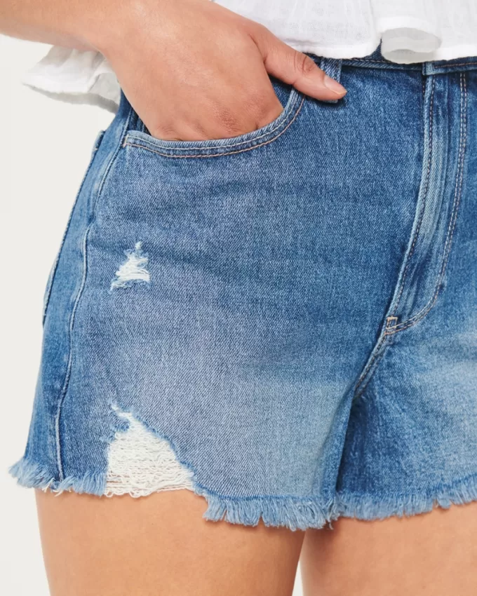 Ultra High-Rise Ripped Medium Wash Denim Mom Shorts,Ultra High-Rise Ripped Medium Wash Denim Mom Shorts