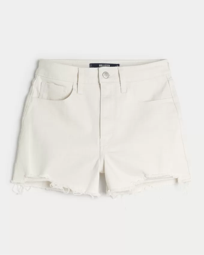 Ultra High-Rise White Denim Mom Shorts,Ultra High-Rise White Denim Mom Shorts
