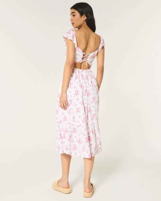 V-Waist Open Back Midi Dress,V-Waist Open Back Midi Dress