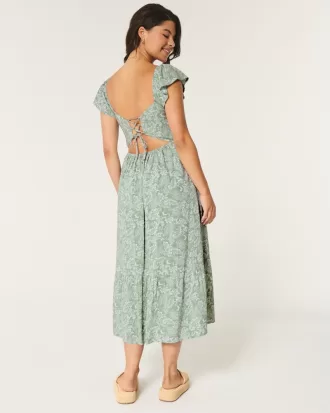 V-Waist Open Back Midi Dress,V-Waist Open Back Midi Dress