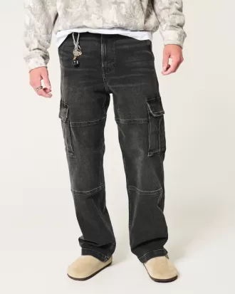 Washed Black Baggy Cargo Jeans,Washed Black Baggy Cargo Jeans