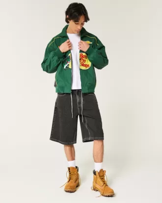 Washed Black Cat Graphic Super Baggy Denim Shorts,Washed Black Cat Graphic Super Baggy Denim Shorts