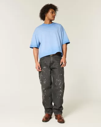 Washed Black Paint Splatter Baggy Skater Jeans,Washed Black Paint Splatter Baggy Skater Jeans