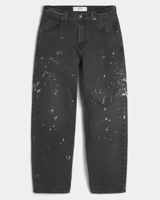 Washed Black Paint Splatter Baggy Skater Jeans,Washed Black Paint Splatter Baggy Skater Jeans