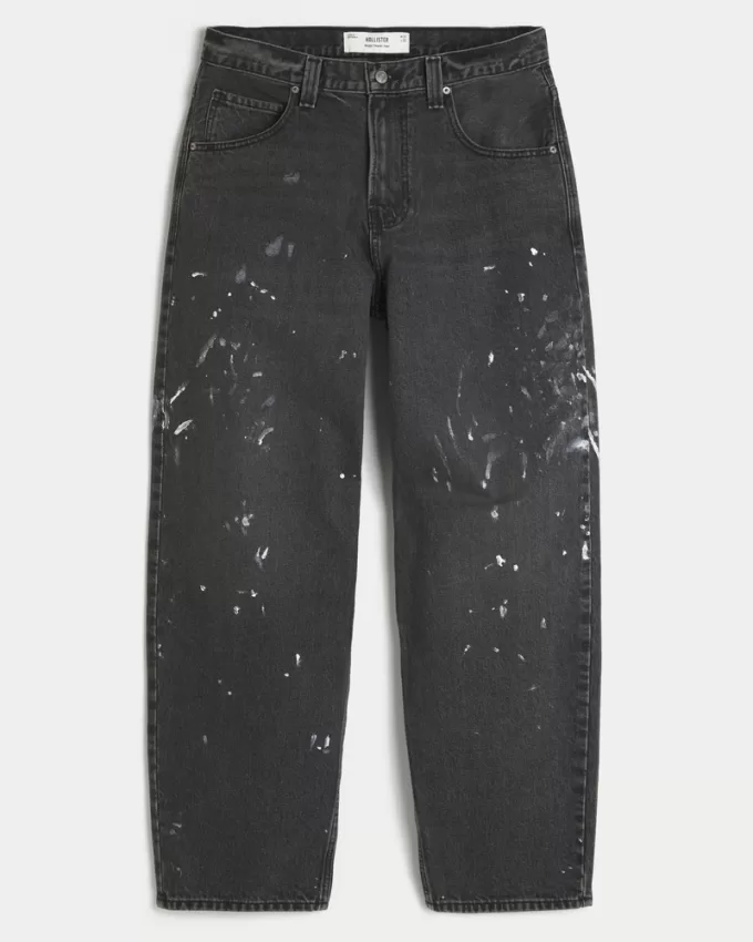 Washed Black Paint Splatter Baggy Skater Jeans,Washed Black Paint Splatter Baggy Skater Jeans